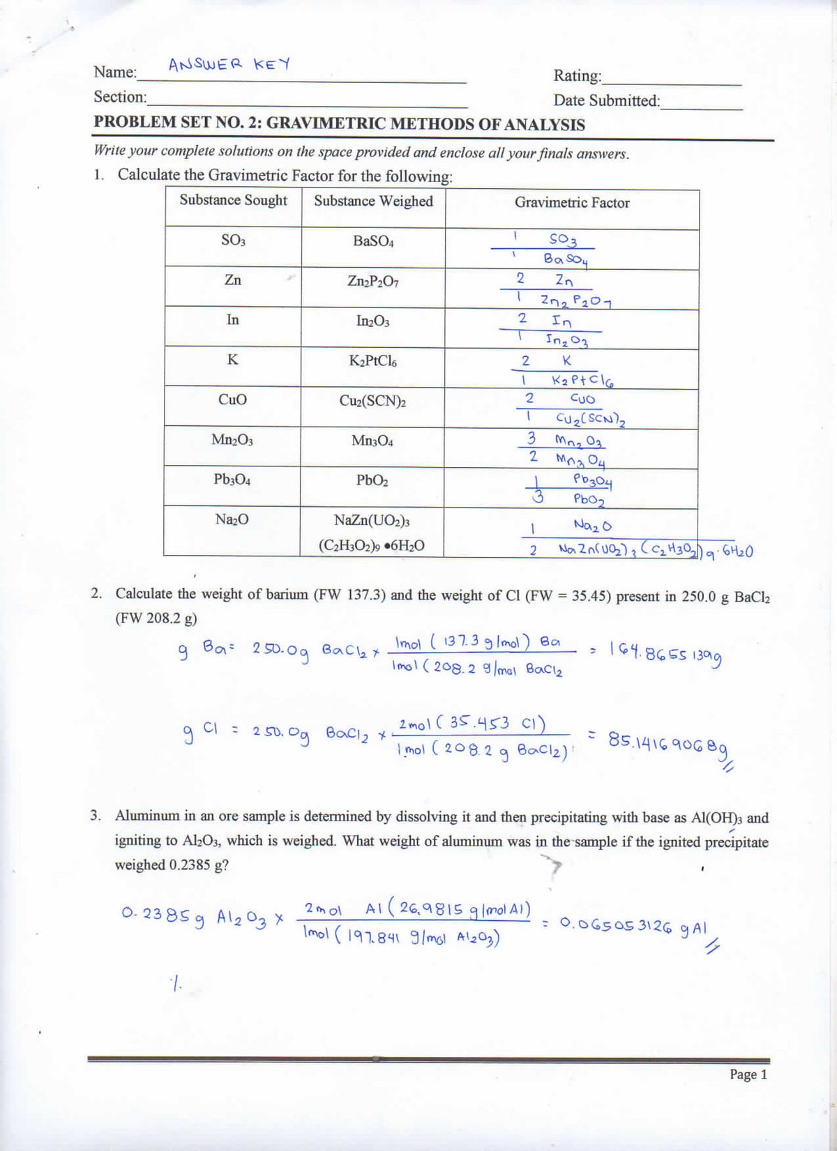 Chem 300 PS Gravimetry 002 - Analytical Chemistry - Studocu