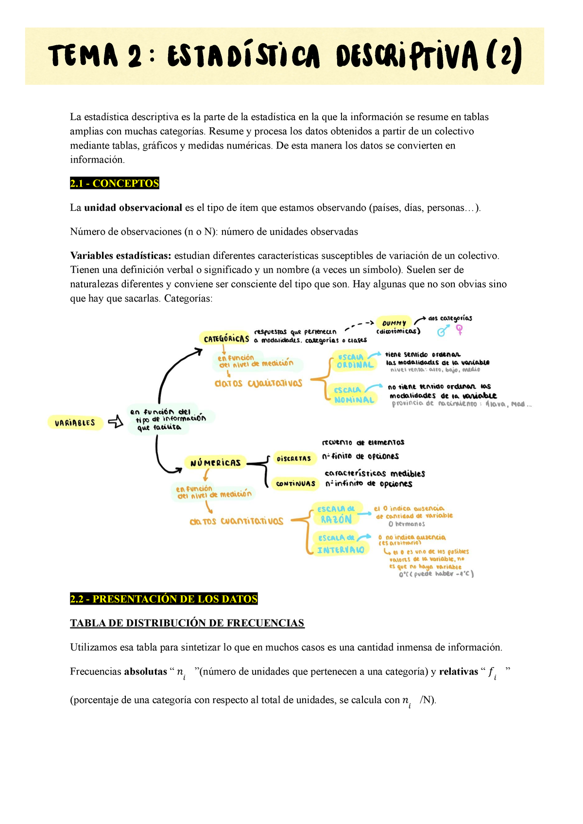 Estadística Tema 2 Apuntes - La Estadística Descriptiva Es La Parte De ...