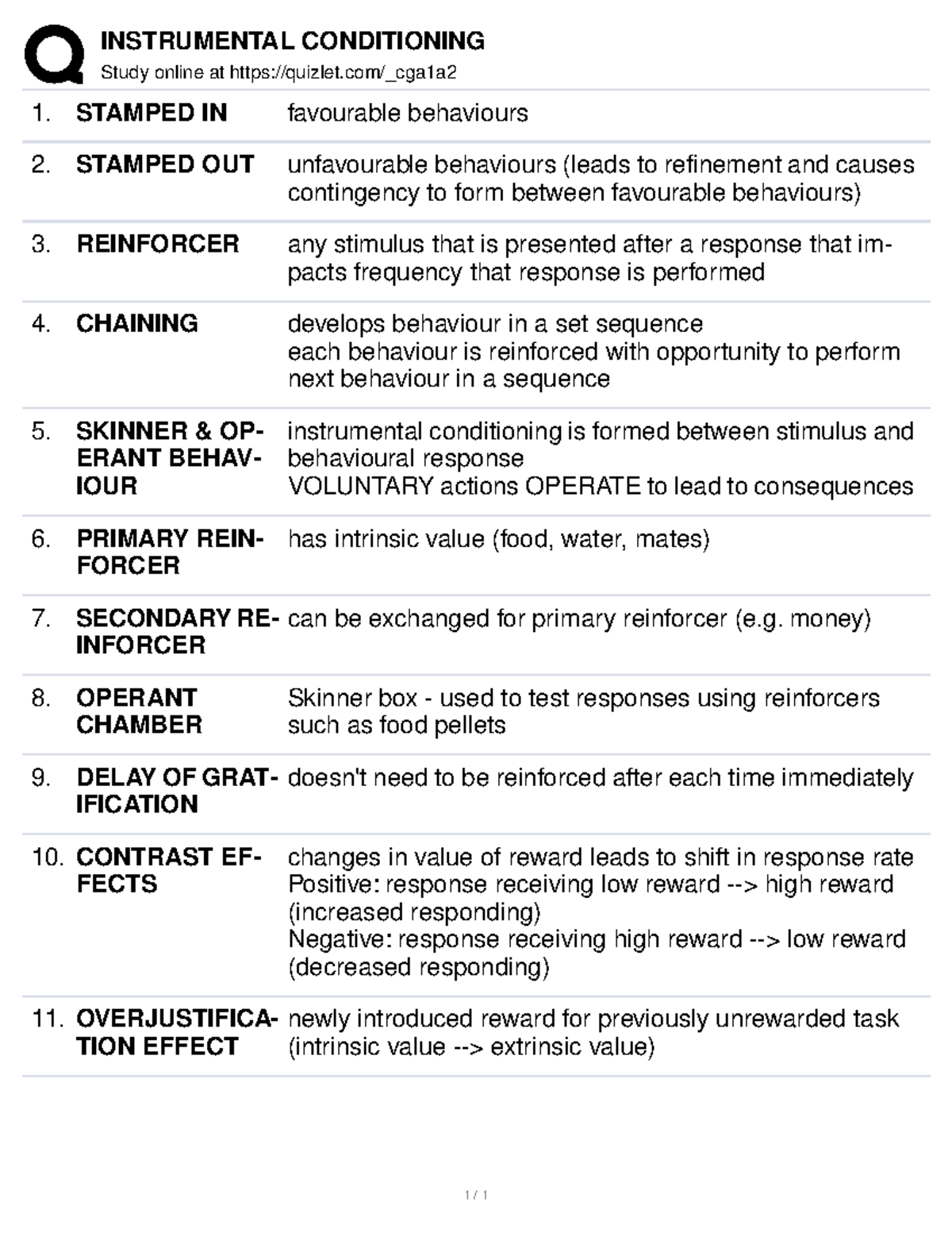 2e learning psych INSTRUMENTAL CONDITIONING Study online at quizlet