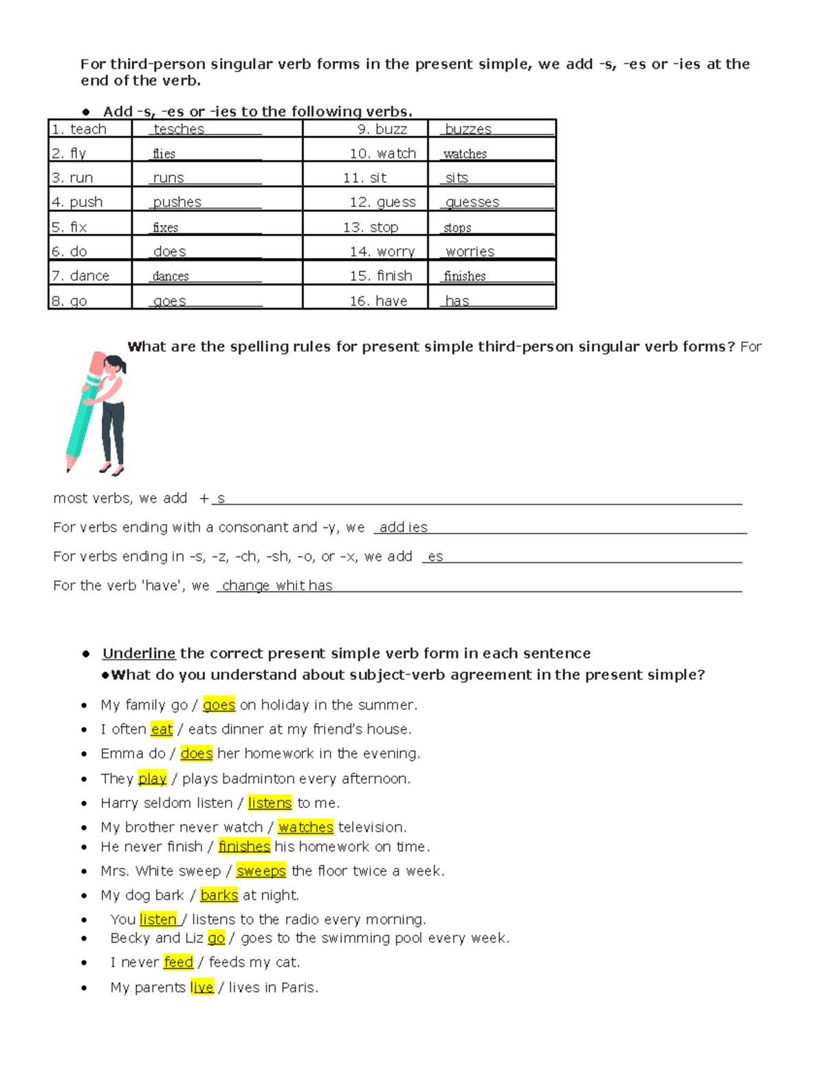 Present Simple Practice - For Third-person Singular Verb Forms In The 