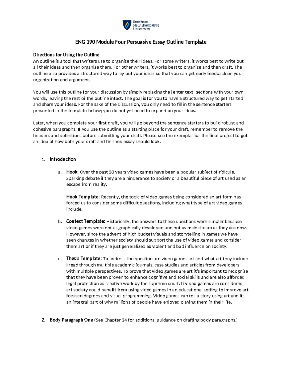 ENG 190 Module Four Persuasive Essay Outline - For some writers, it ...