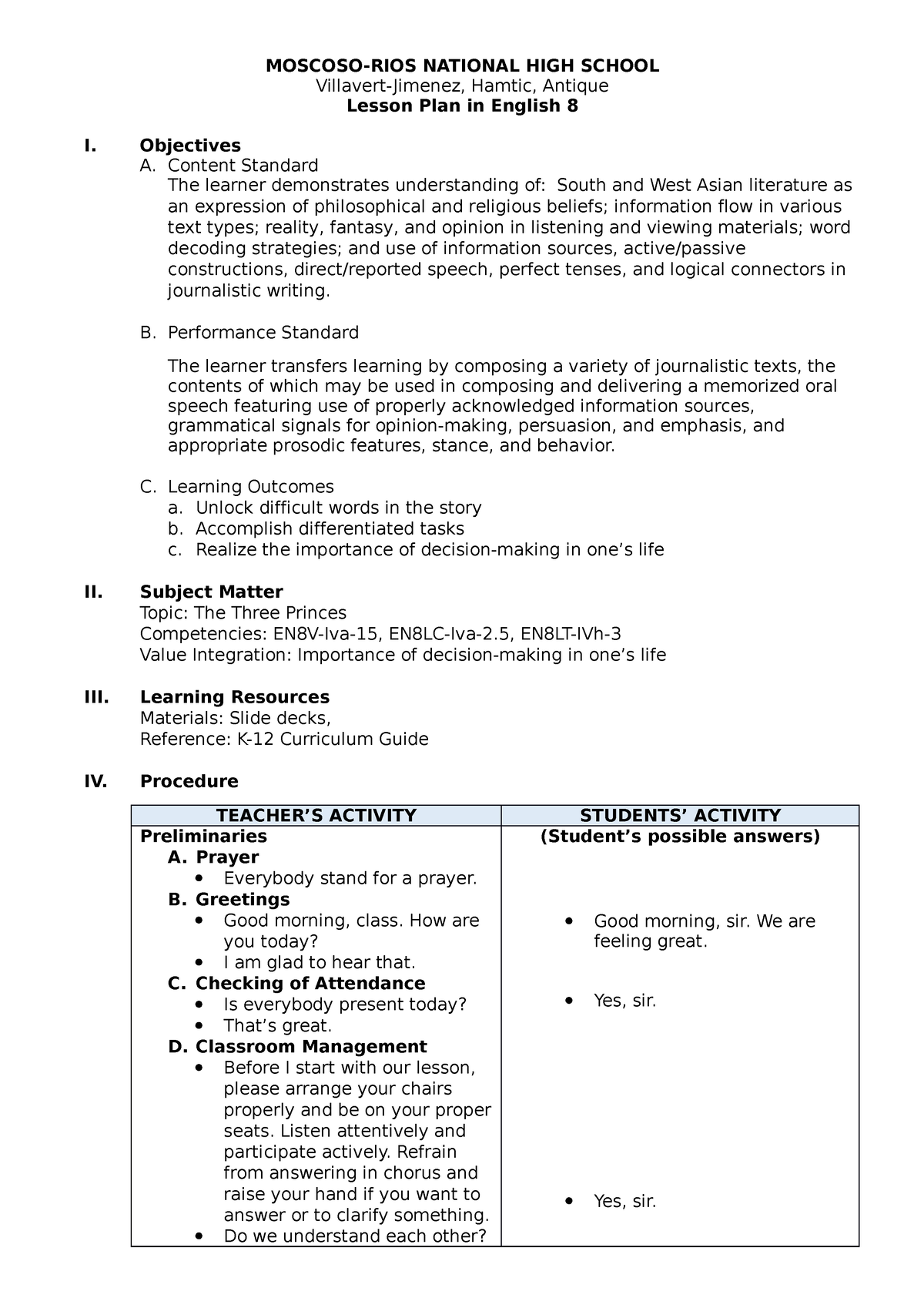 Lesson plan in english 8 demo 2-final - Master of Arts in Education ...