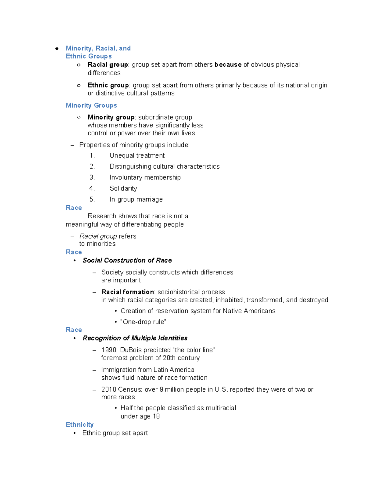 Chapter 10 race - Lecture notes 8 - Minority, Racial, and Ethnic Groups ...
