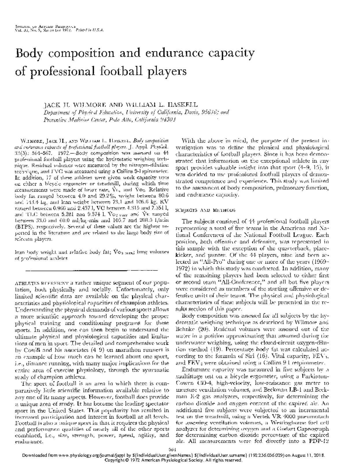 1972 Wilmore BODY Composition American - JOURNAL OF APPLIED PHYSIOLOGY ...