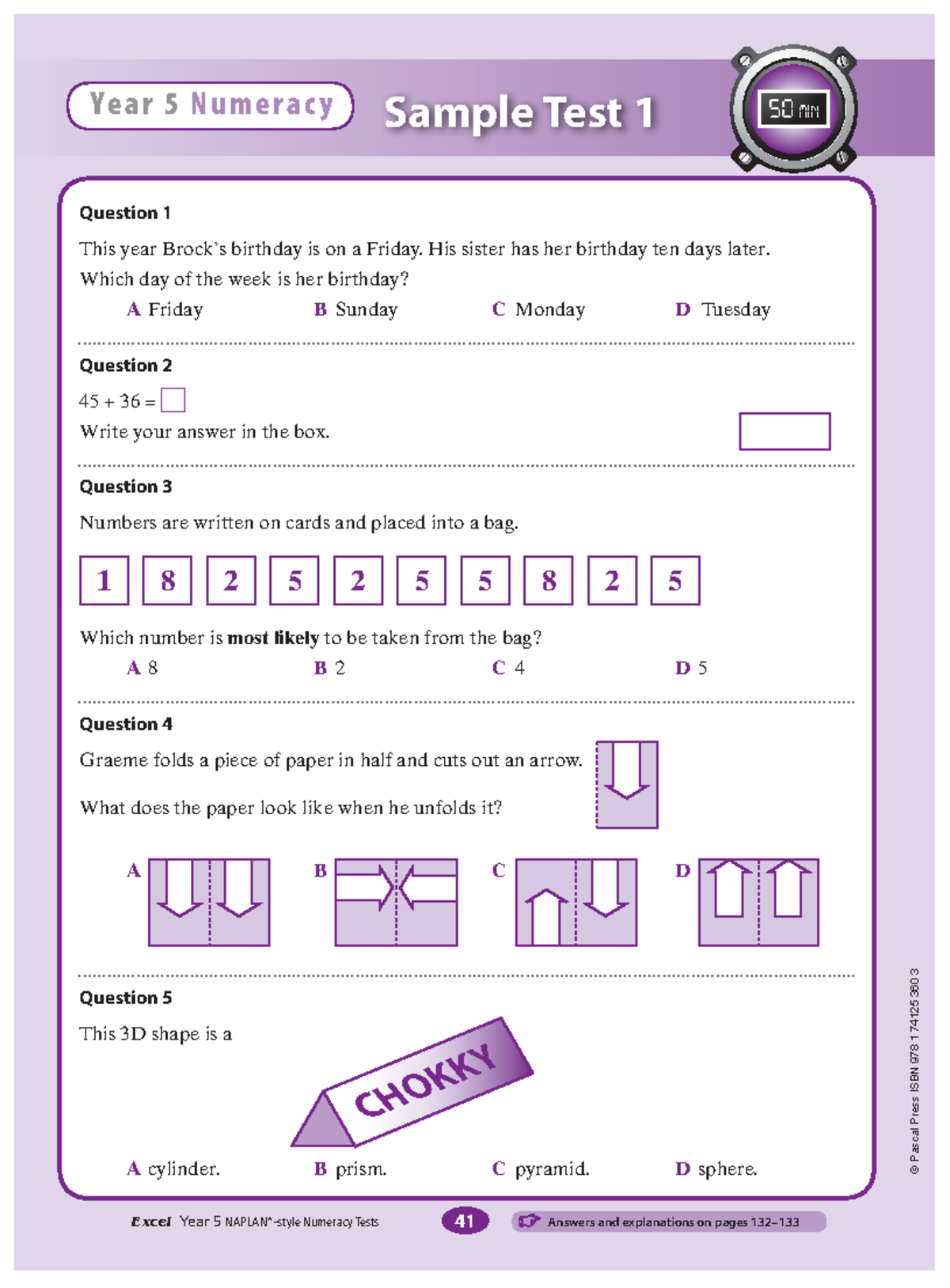 Yr 5 Naplan Past Paper - Year 5 Numerac y 50 MIN Answers and ...