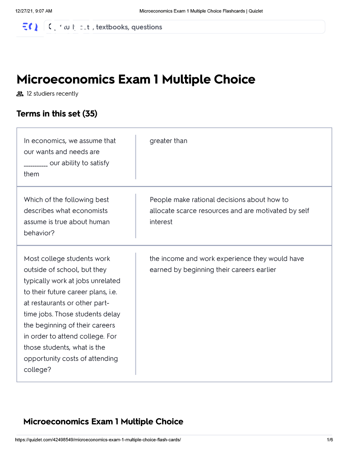 Chapter 1 (3 sections) Introduction to Economics Flashcards