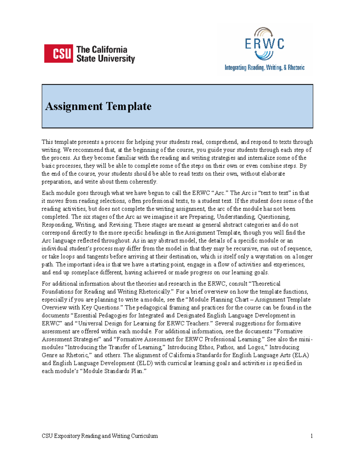 Erwc 3 0 assignment template CSU Expository Reading and Writing