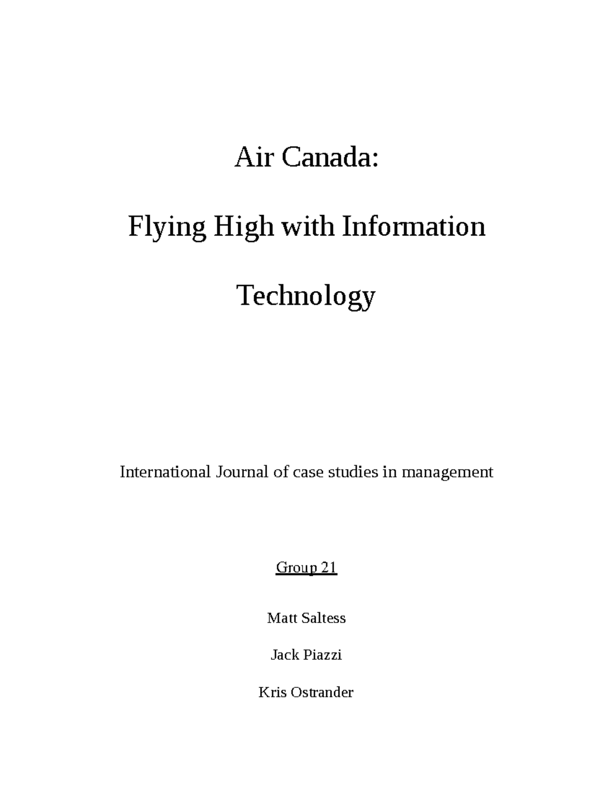 Air Canada Case Analysis - Air Canada: Flying High With Information 