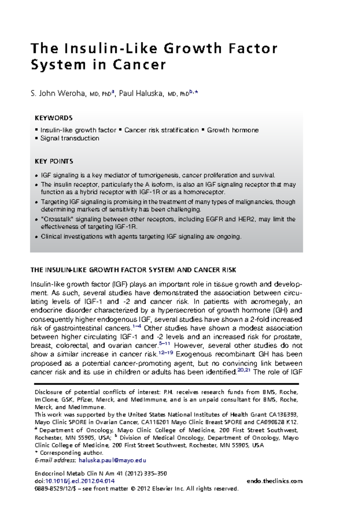 The Insulin-Like Growth Factor system in cancer - T h e In s u l i n ...