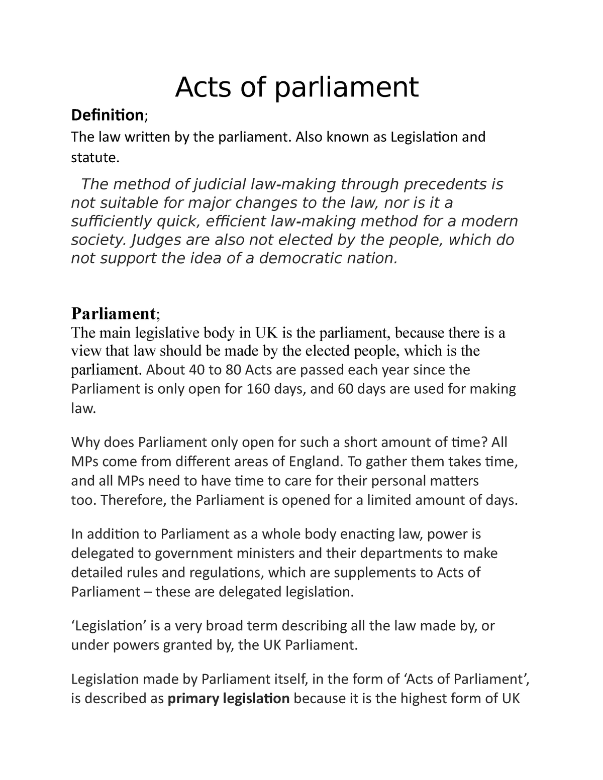 Acts Of Parliament Notes Of A Level Law Chapter 3 Acts Of