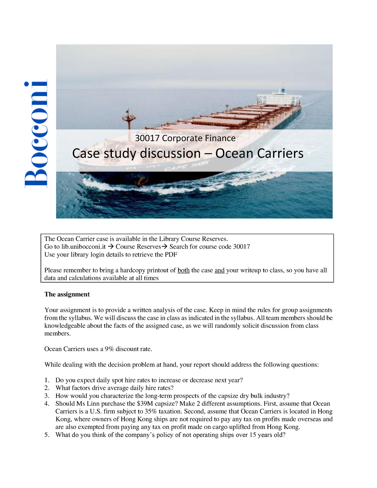 ocean carriers case study solution