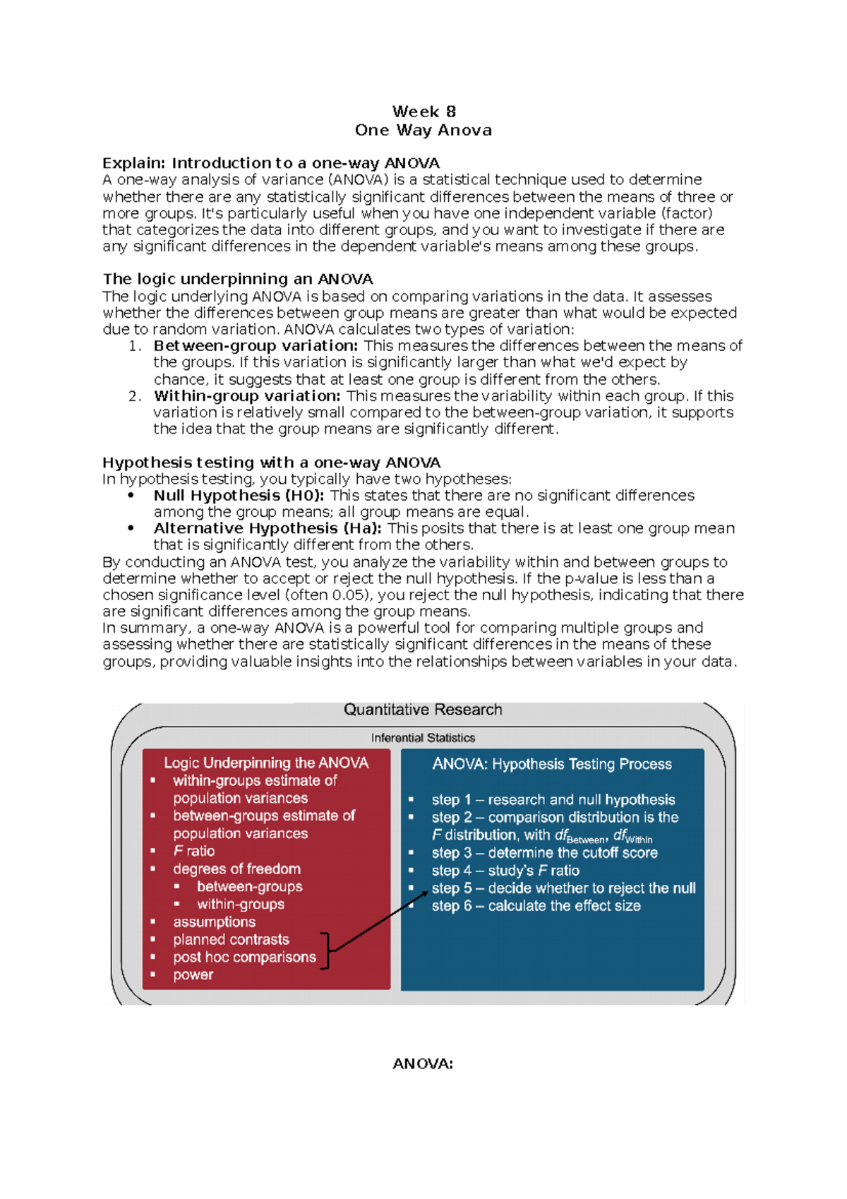 Week 8 - Anova - Week 8 One Way Anova Explain: Introduction to a one ...