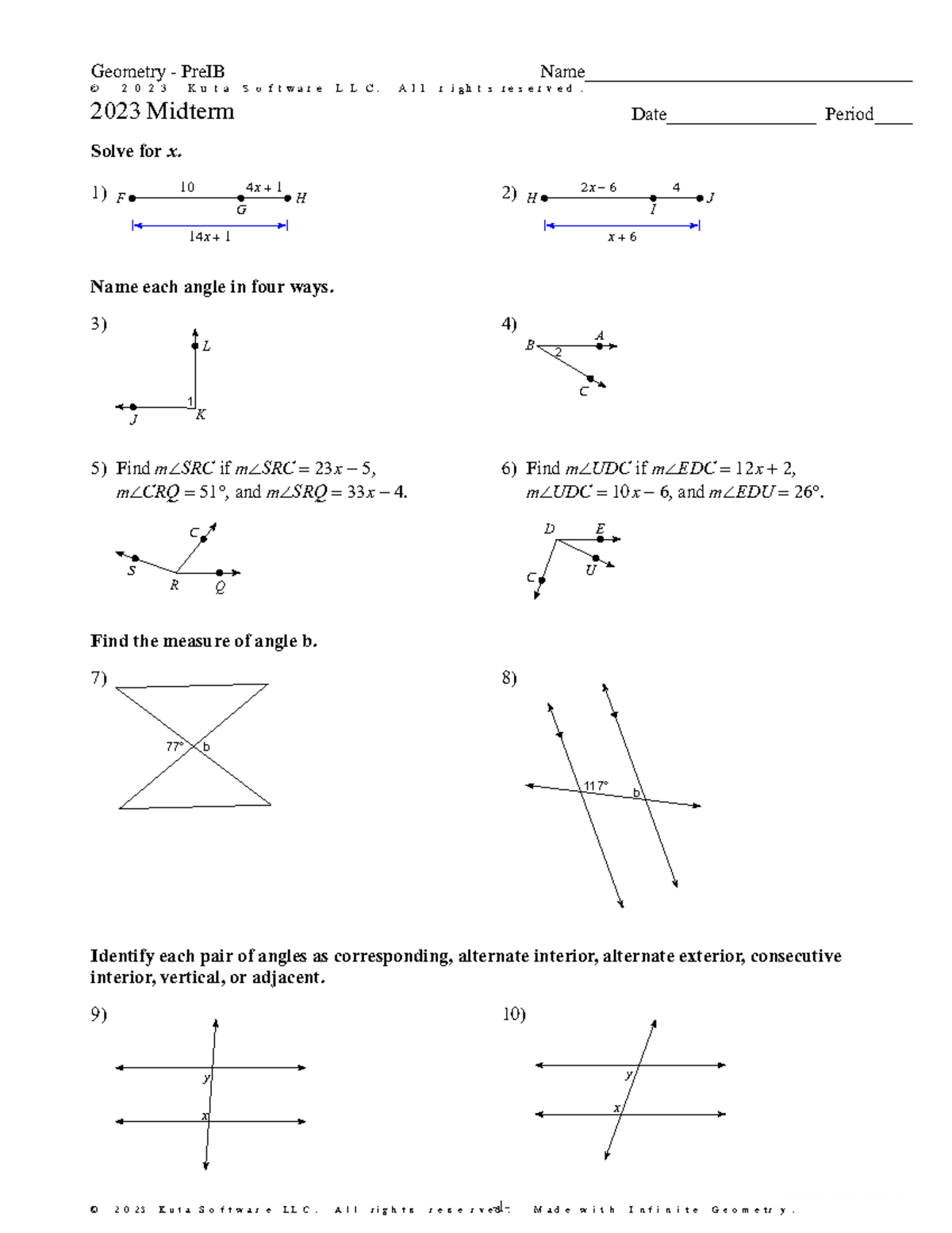 Midterm Review Geom - is for geometry really - ©X U 2 F 0 F 2 ` 3 o ...