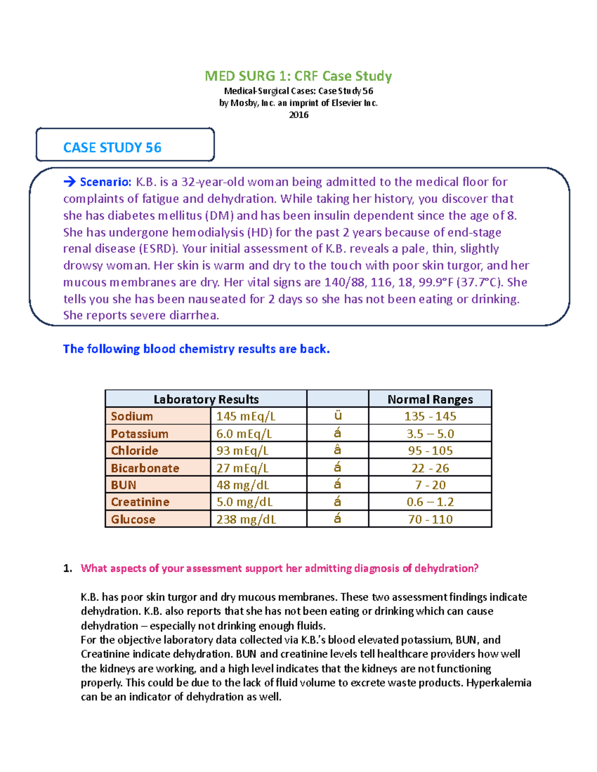 CRF Case Study MED SURG 1 CRF Case Study MedicalSurgical Cases