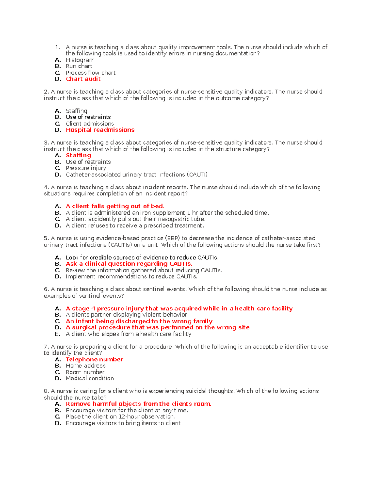 Q4Study Guide - Pharm - A nurse is teaching a class about quality ...