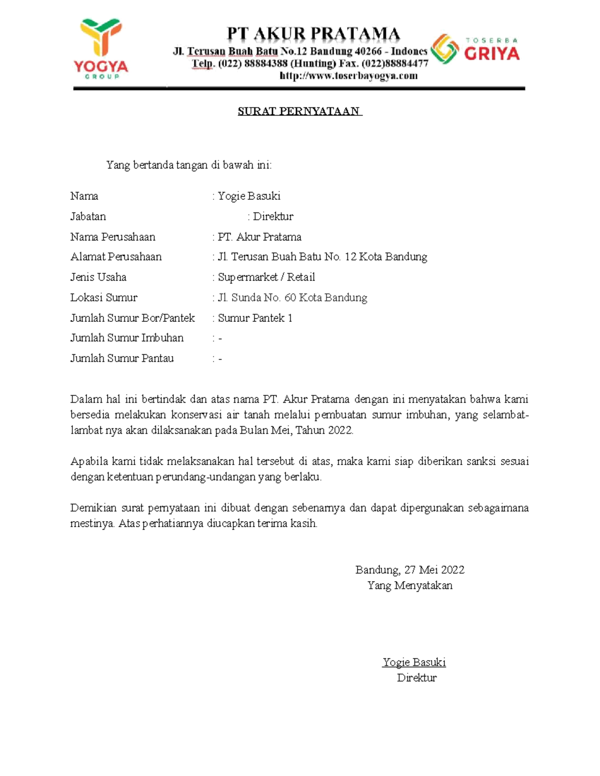 Surat Pernyataan - SURAT PERNYATAAN Yang bertanda tangan di bawah ini