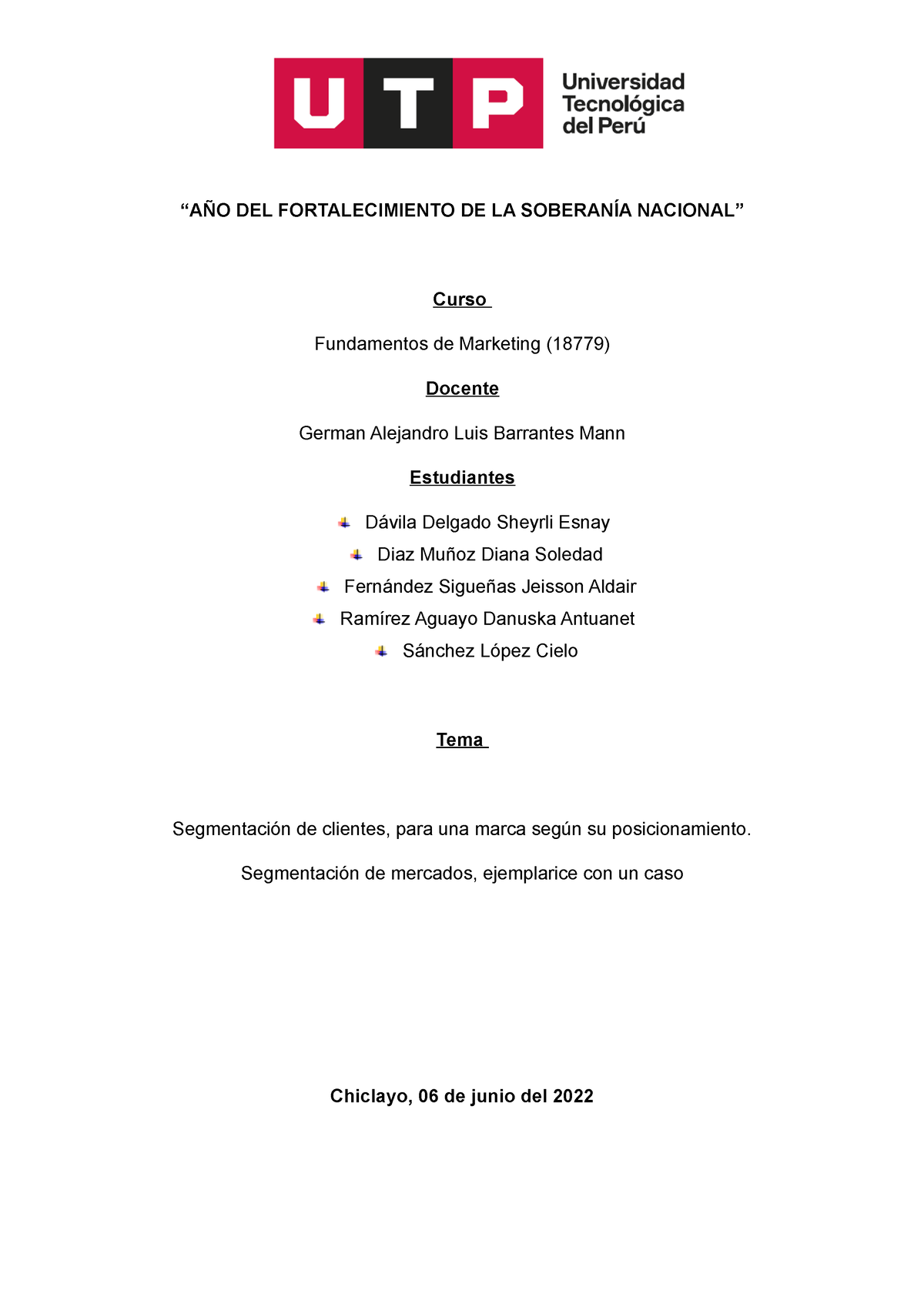 Tarea Académica 3 - “AÑO DEL FORTALECIMIENTO DE LA SOBERANÍA NACIONAL ...