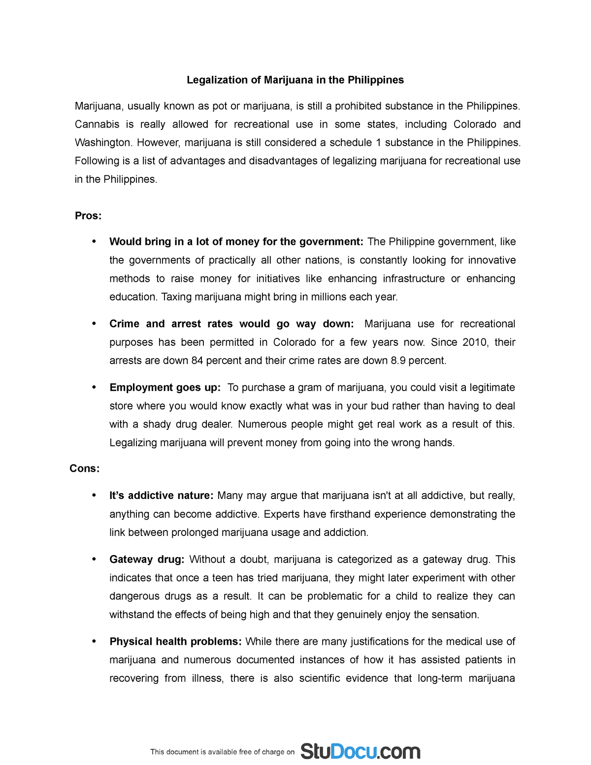 legalization of marijuana in the philippines argumentative essay