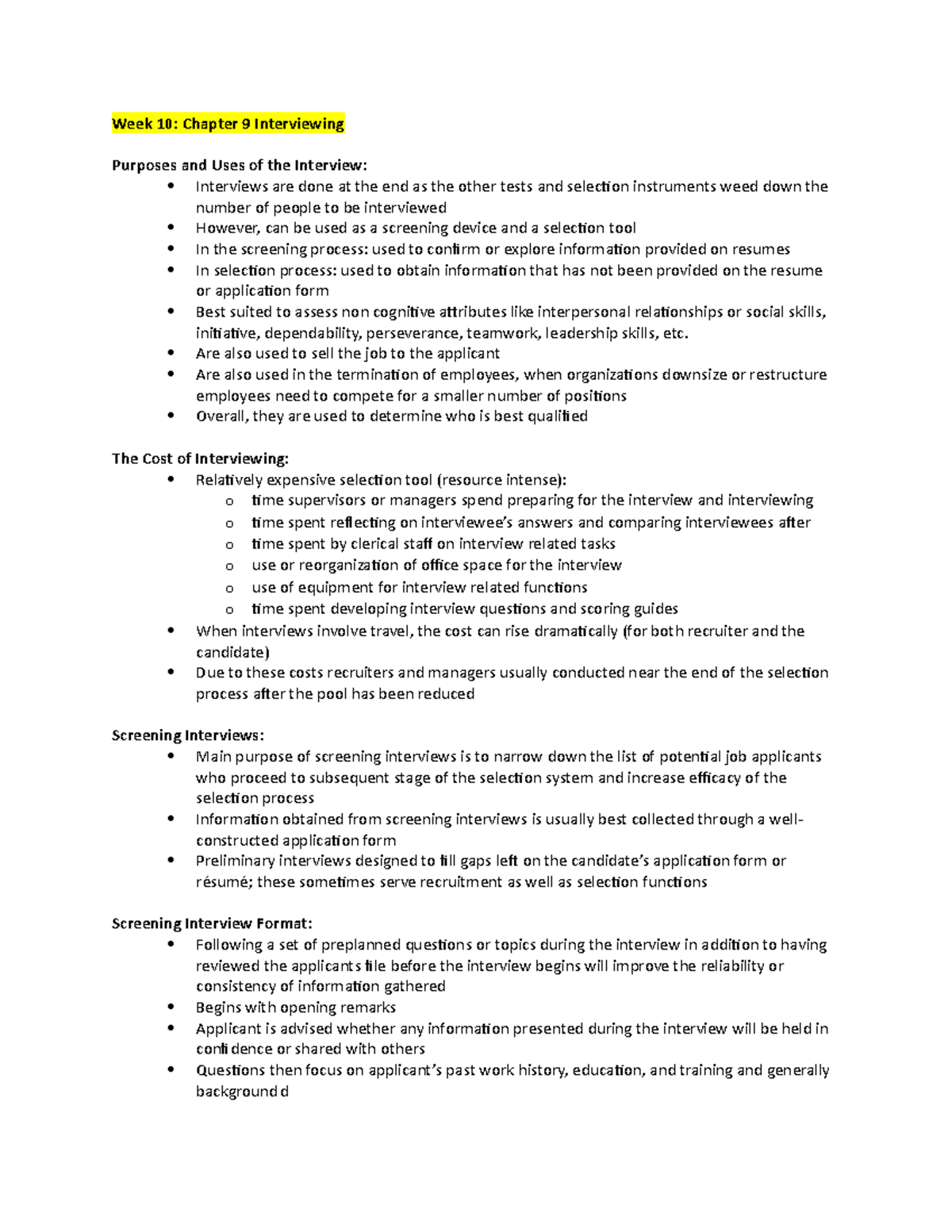Chapter 9 - Interviewing Chapter Notes - Week 10: Chapter 9 ...