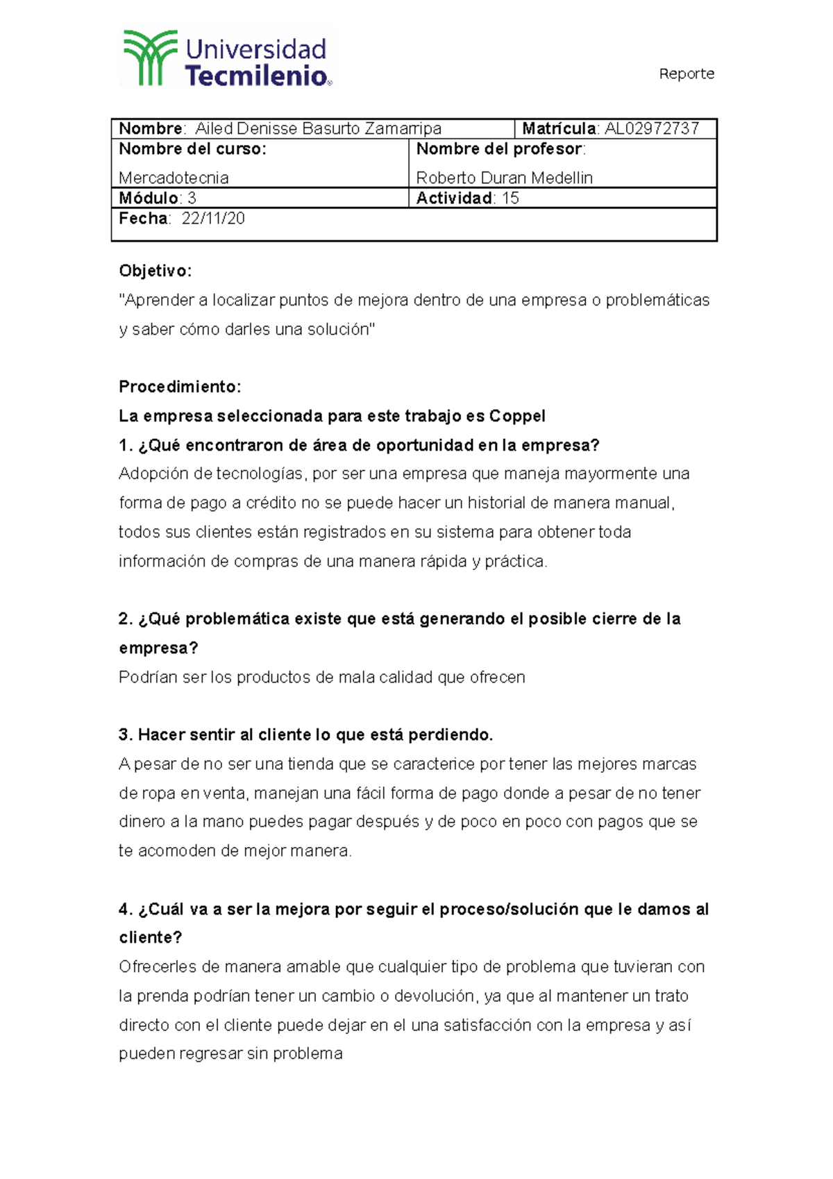 Actividad 15 - Reporte Nombre : Ailed Denisse Basurto Zamarripa ...