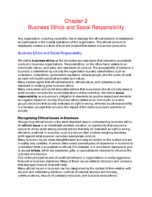 Business Ethics and Social Responsibility - StuDocu