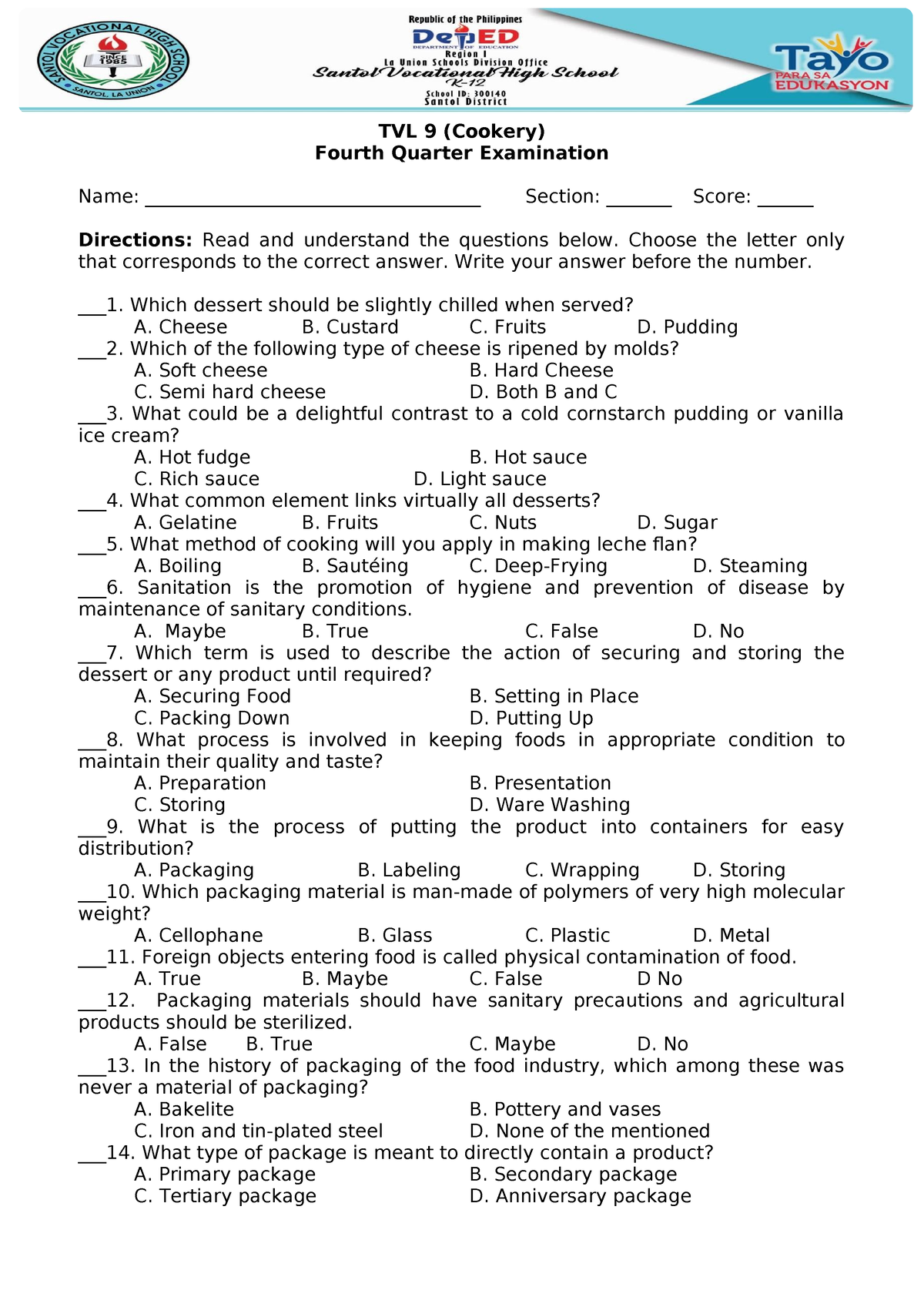 Cookery 9-Q4 - review materials - TVL 9 (Cookery) Fourth Quarter ...