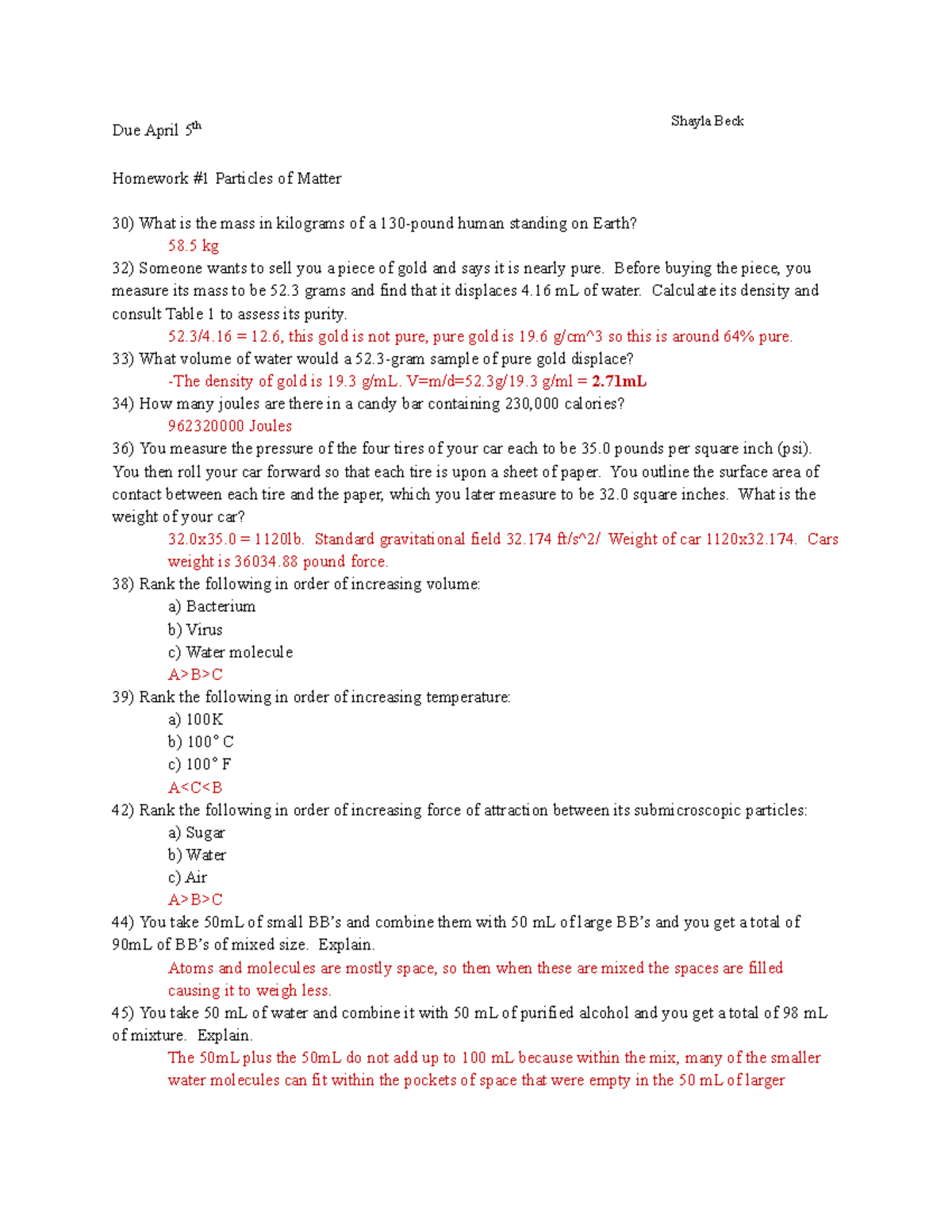 Density worksheet pdf with answers image