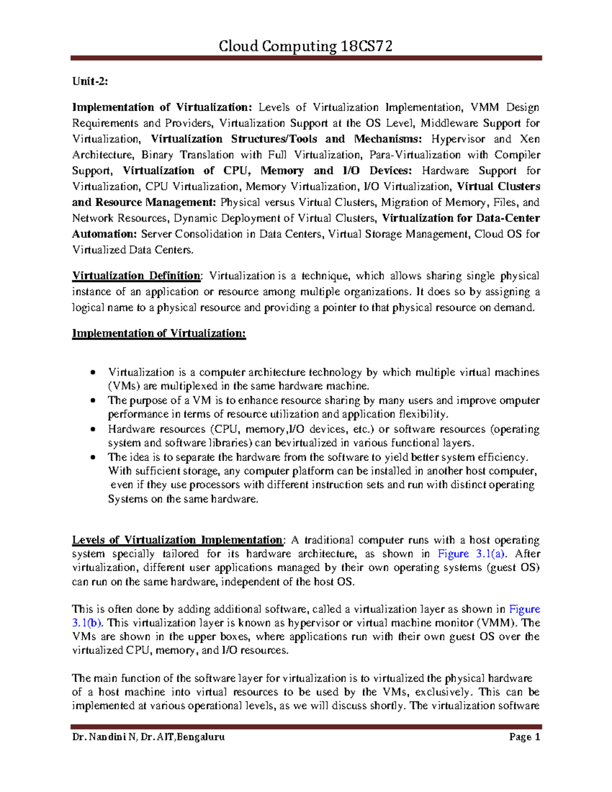 Cloud computing - Unit-2: Implementation of Virtualization: Levels of ...