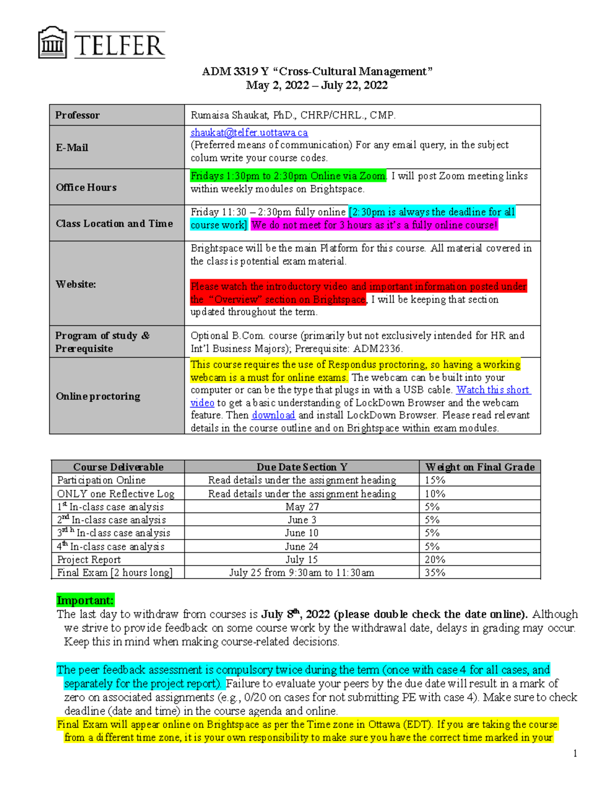 ADM3319 Y Summer 2022 Course Outline - ADM 3319 Y “Cross-Cultural ...