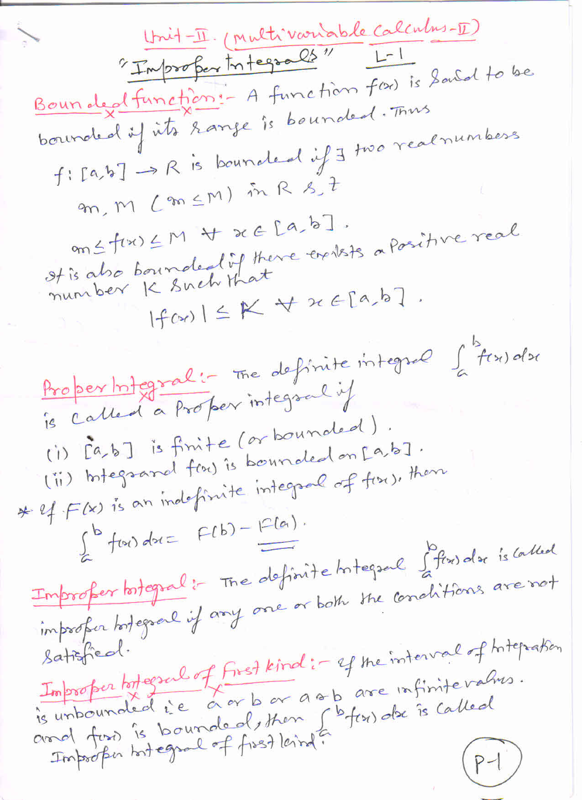 Unit-II(Multivairable Calsulus-II) Improper Integrals - b.tech - Studocu