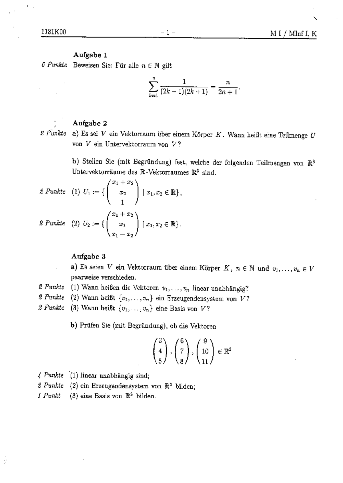 Mathematik Fur Informatiker I Klausur Vom 17 02 2001 1181 Studocu