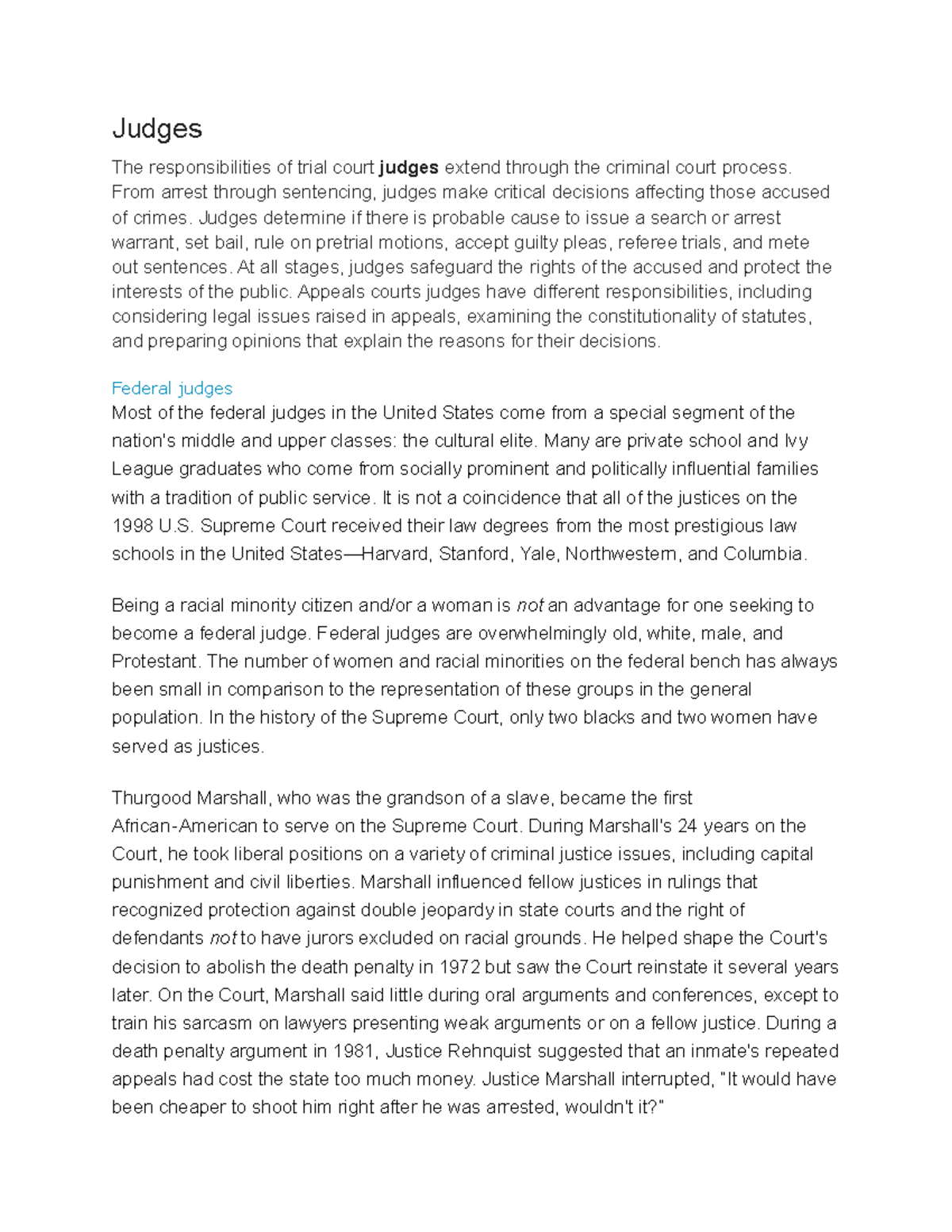 Judges - Lecture notes 7 - Judges The responsibilities of trial court ...