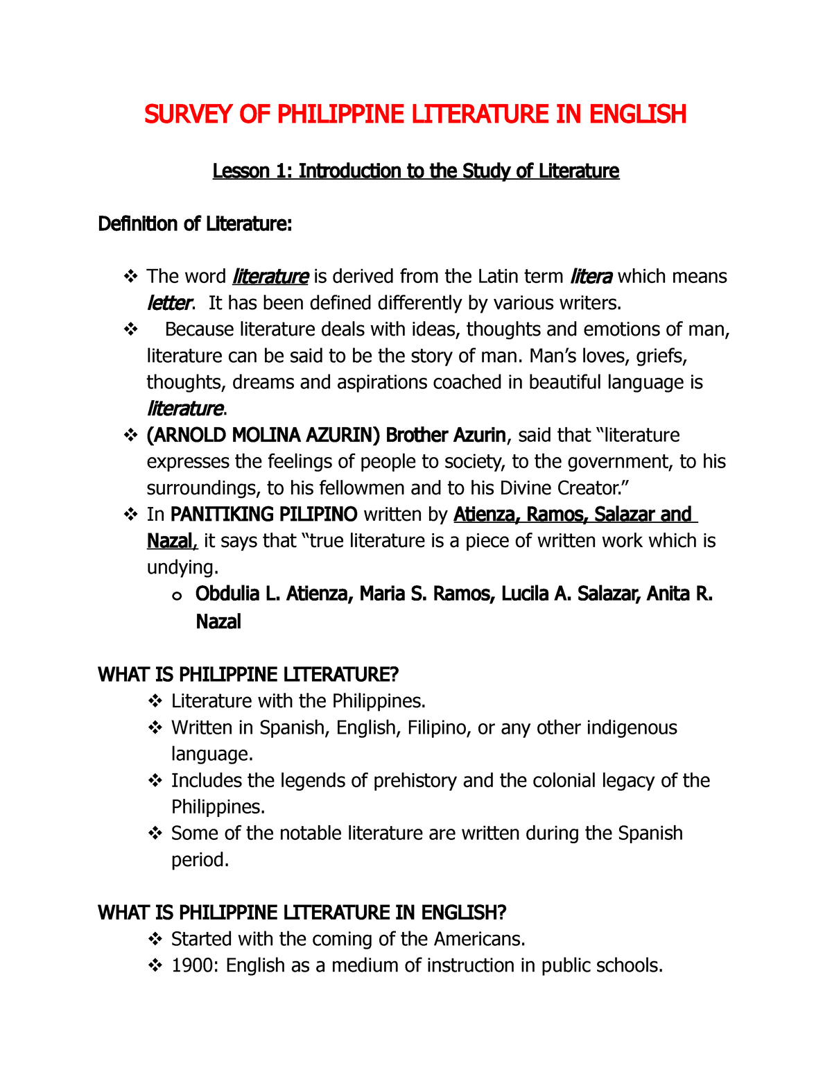 philippine literature importance essay