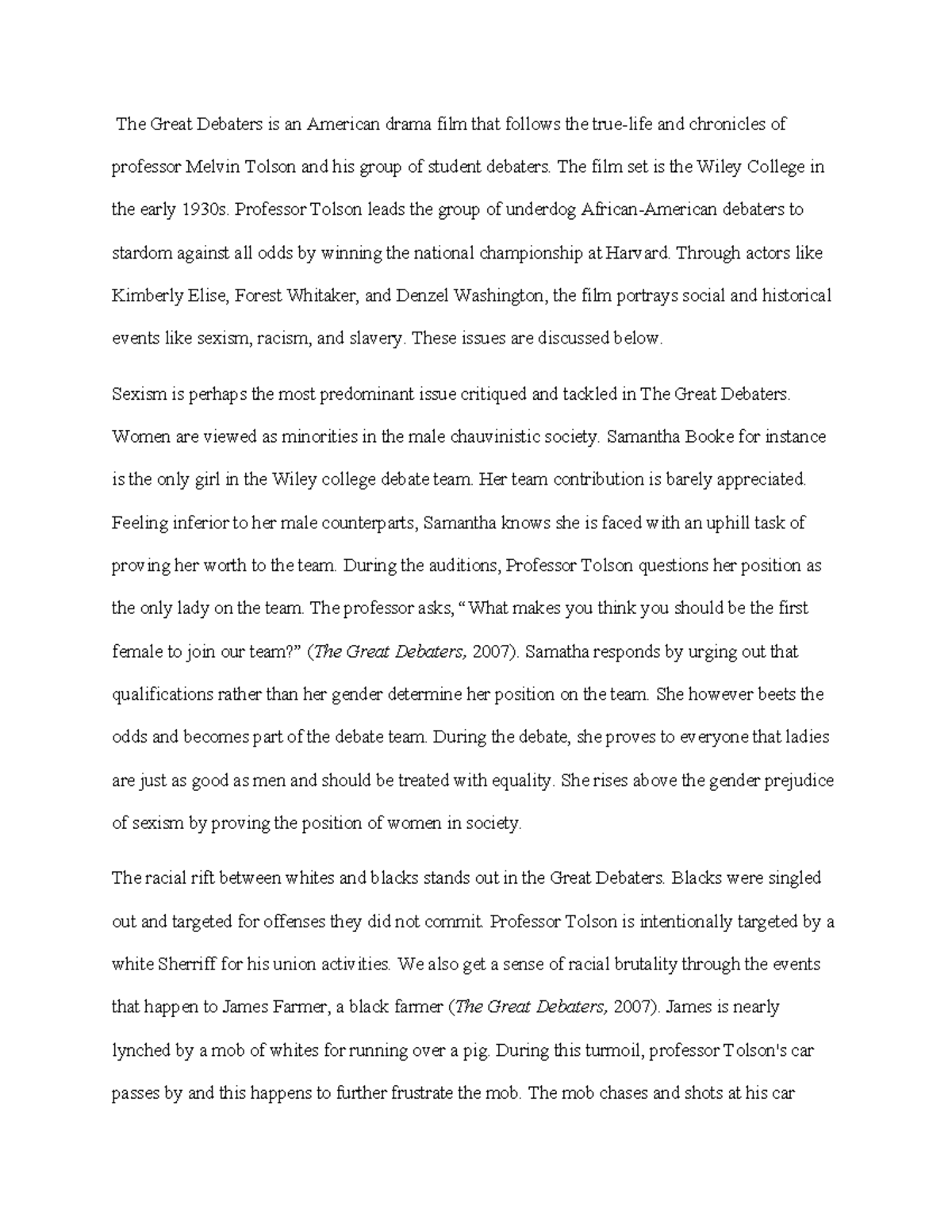 The Great Debaters - The film set is the Wiley College in the early ...