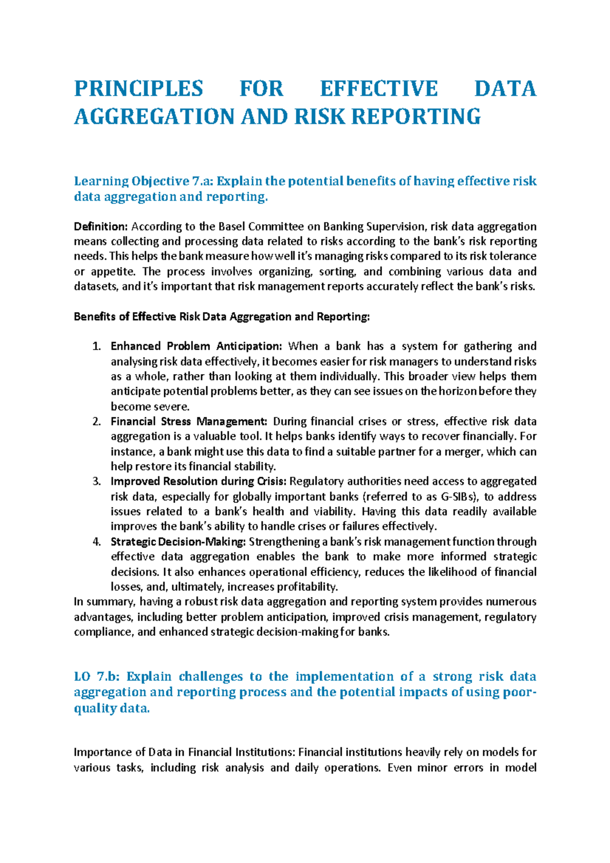 Principles FOR Effective DATA Aggregation AND RISK Reporting Notes ...