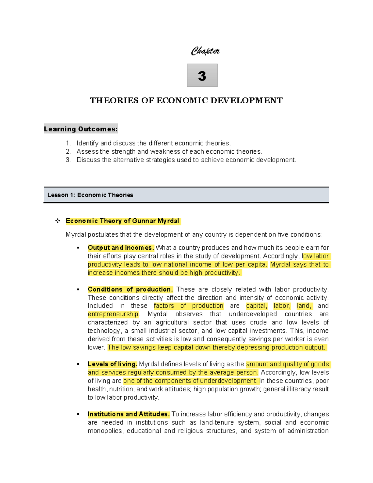 Chapter 3 Theories On Economic Development - Chapter THEORIES OF ...