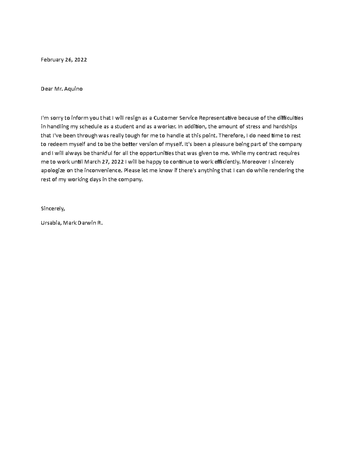 Resignation - written to announce the author's intent to leave a ...