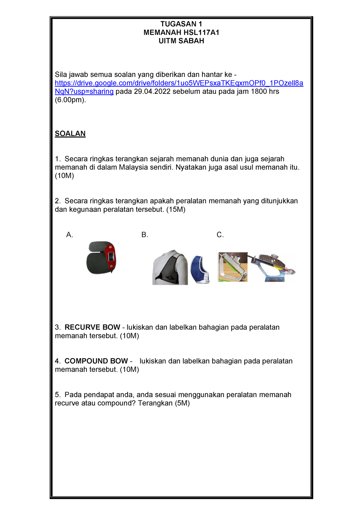 HSL117 Tugasan 1 - Practice Questions - TUGASAN 1 MEMANAH HSL117A UITM ...