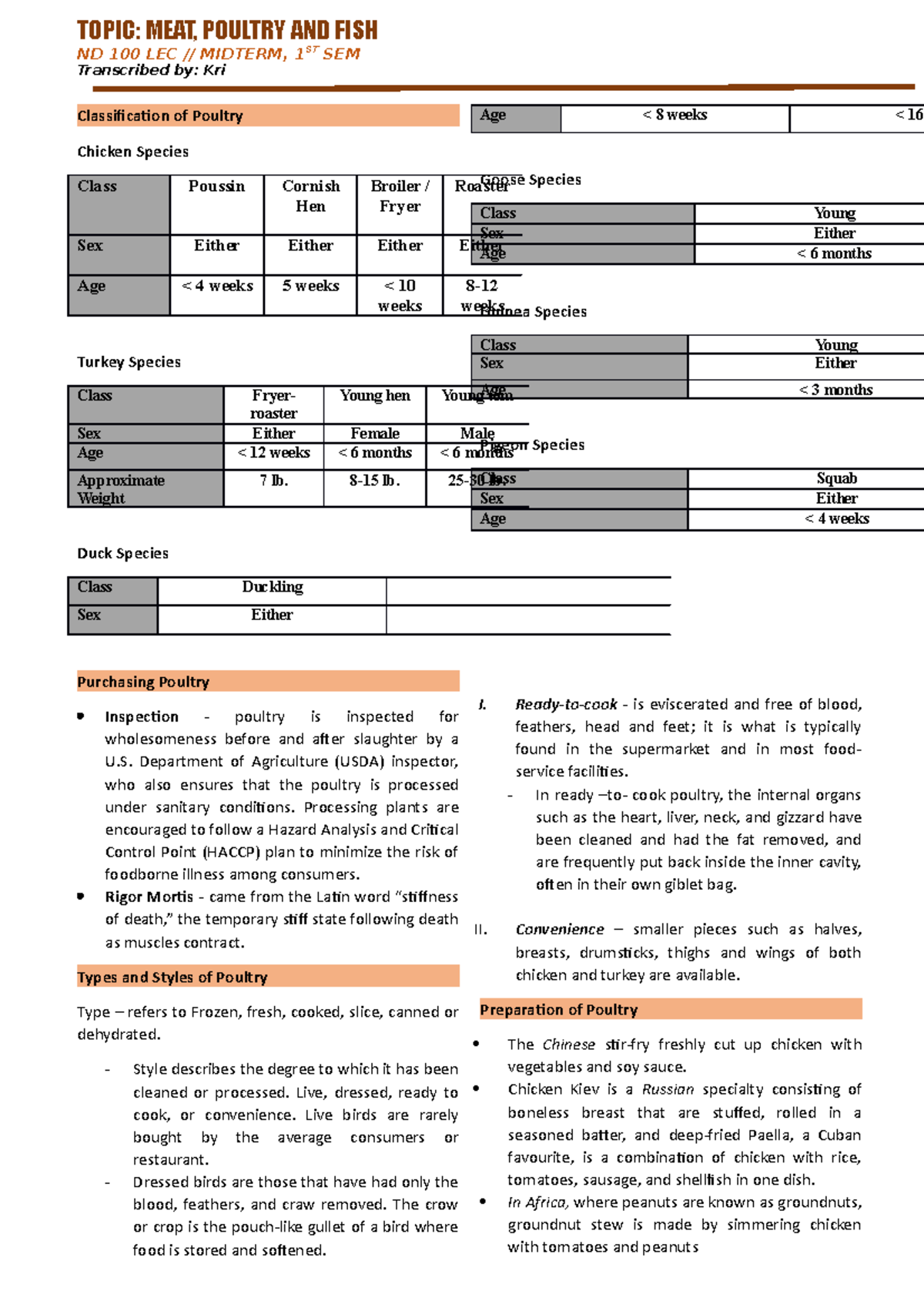 Meat, Poultry and Fish PT2 TOPIC MEAT, POULTRY AND FISH ND 100 LEC // MIDTERM, 1ST SEM Studocu