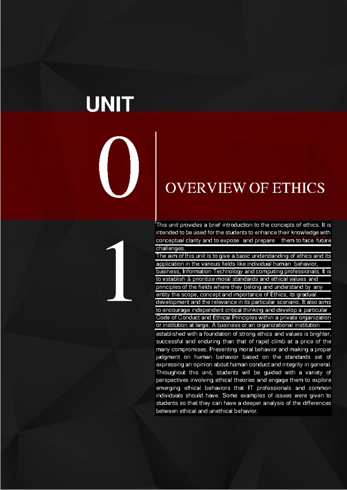 IT 302 - Unit 1- Overview of Ethics - Lesson 1 - UNIT 0 1 OVERVIEW OF ...