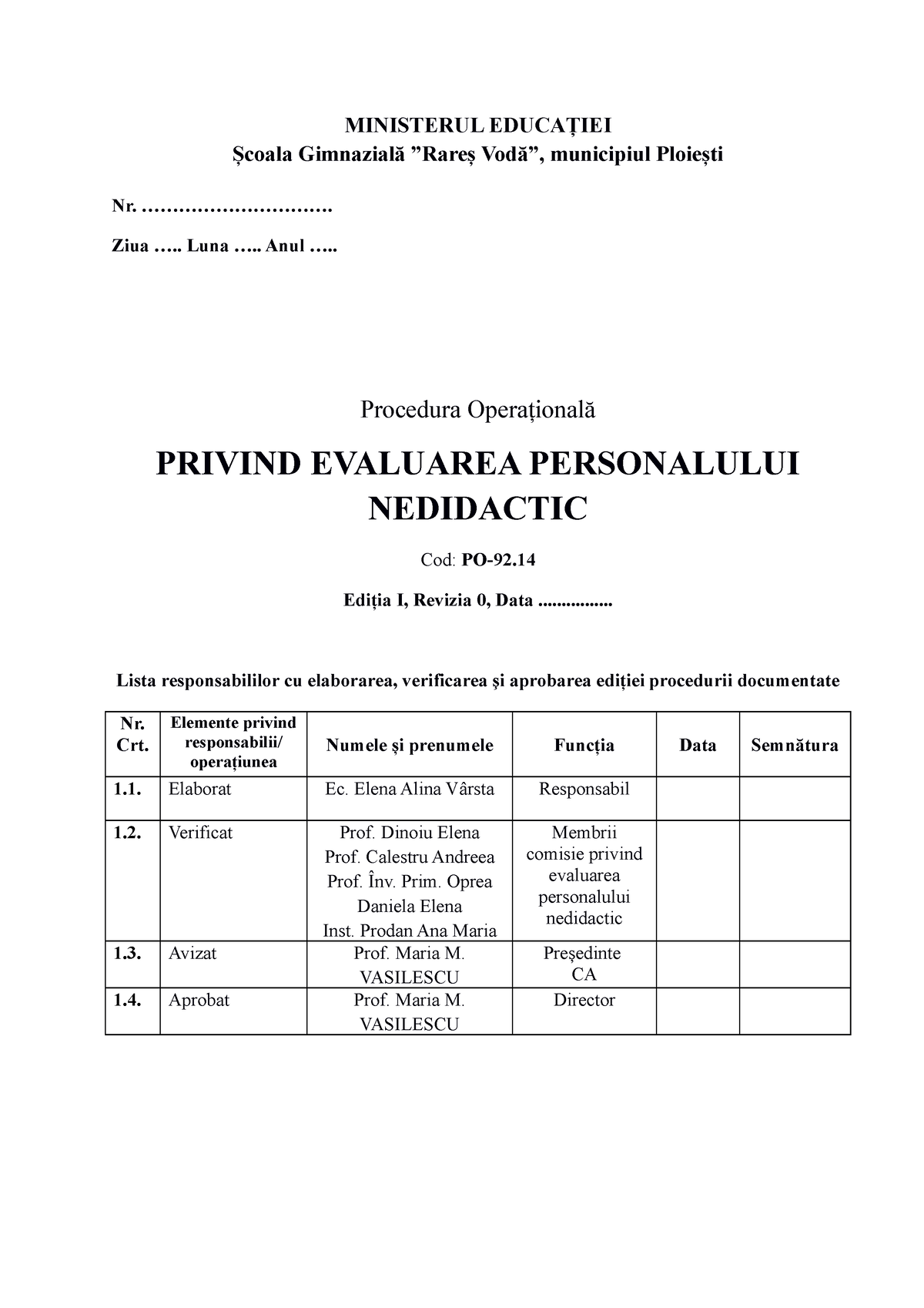 1.PO-92.14 Evaluare Personal Nedidactic - MINISTERUL EDUCAŢIEI Școala ...