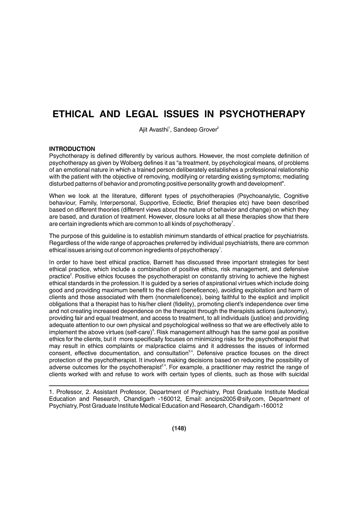 Ethical And Legal Issues In Psychotherapy - Professor, 2. Assistant ...