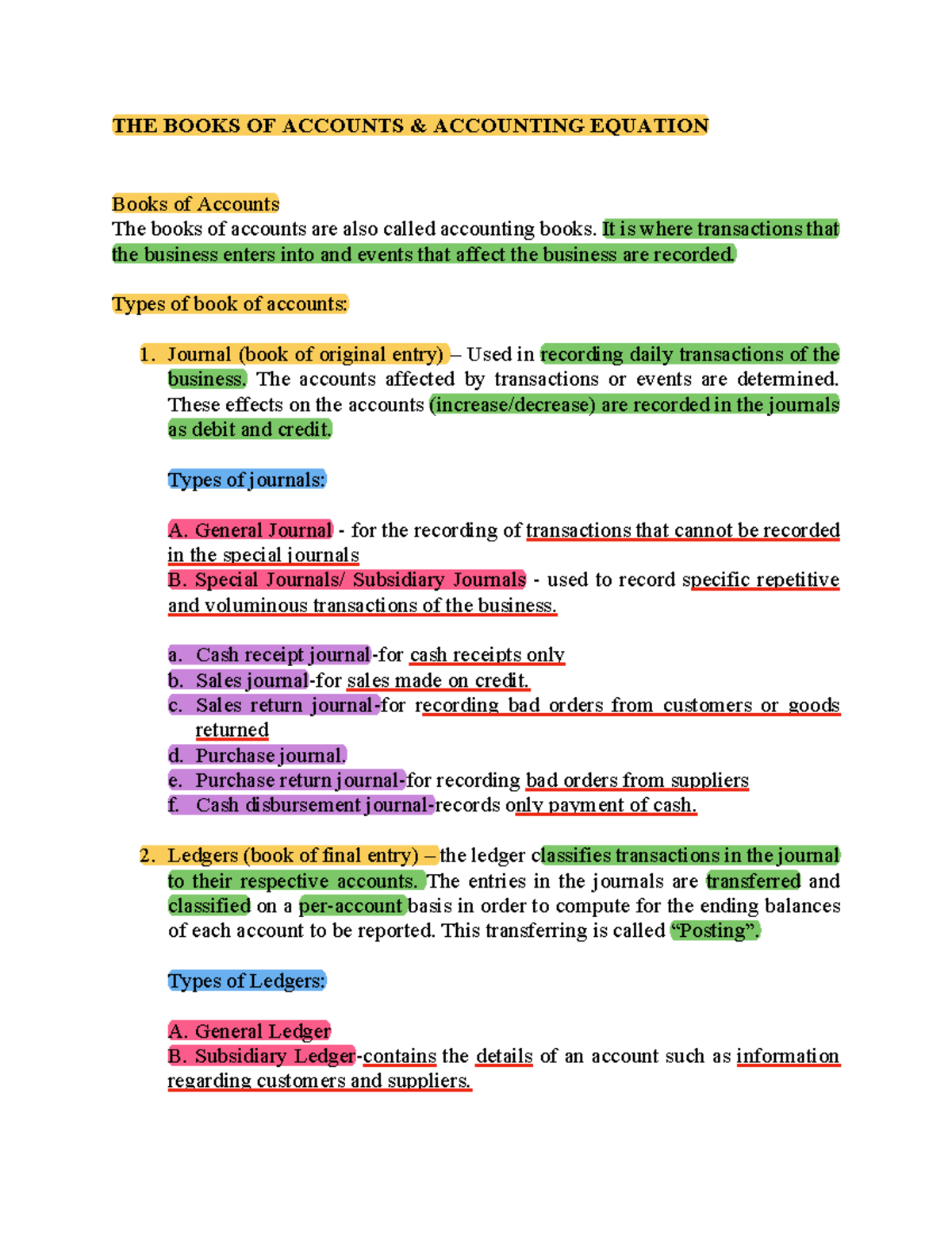 THE Books OF Accounts and Accounting Equation THE BOOKS OF ACCOUNTS