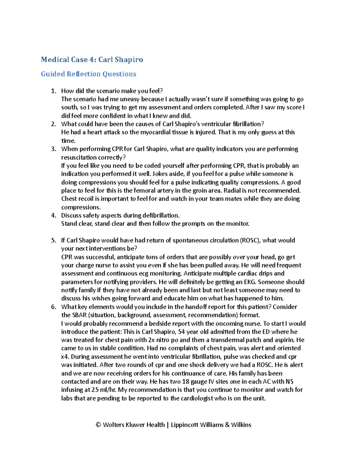 Carl Shapiro Reflection - Medical Case 4: Carl Shapiro Guided ...