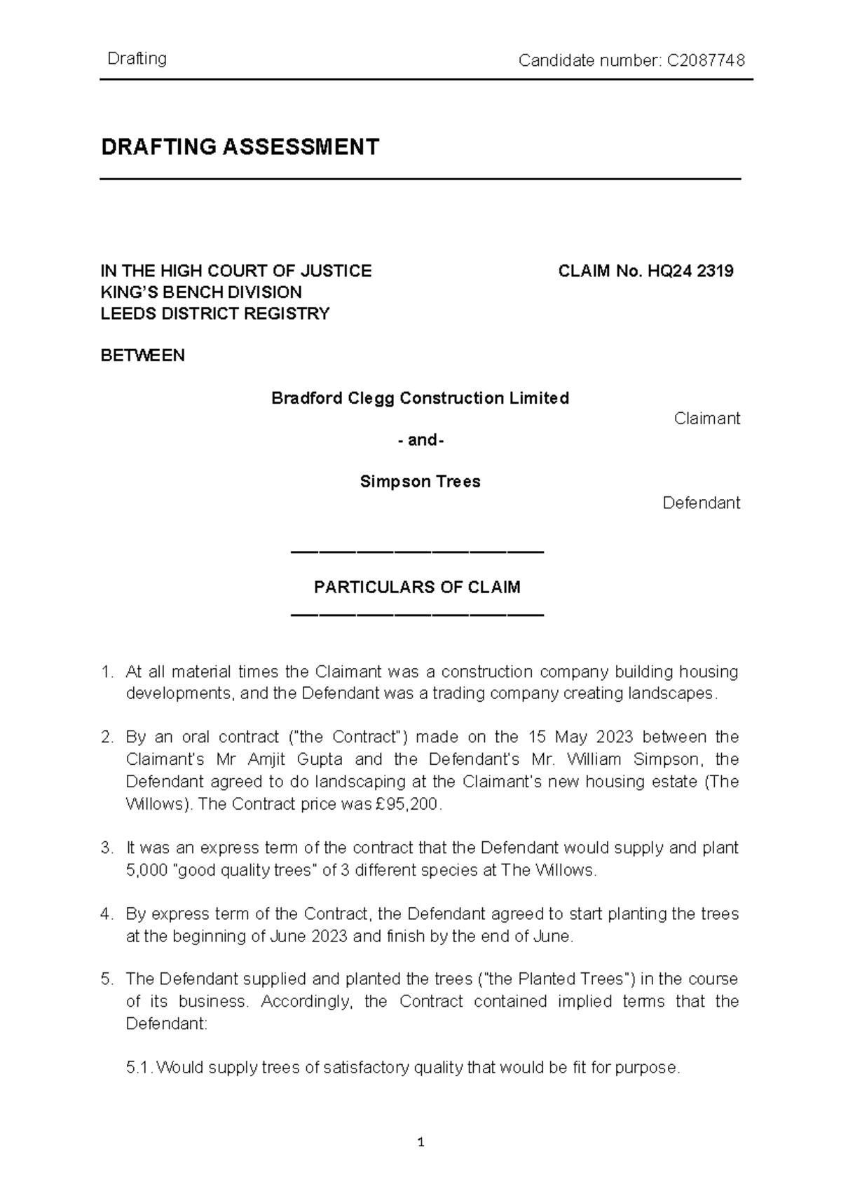 Drafting Assessment - Drafting Candidate number: C DRAFTING ASSESSMENT ...