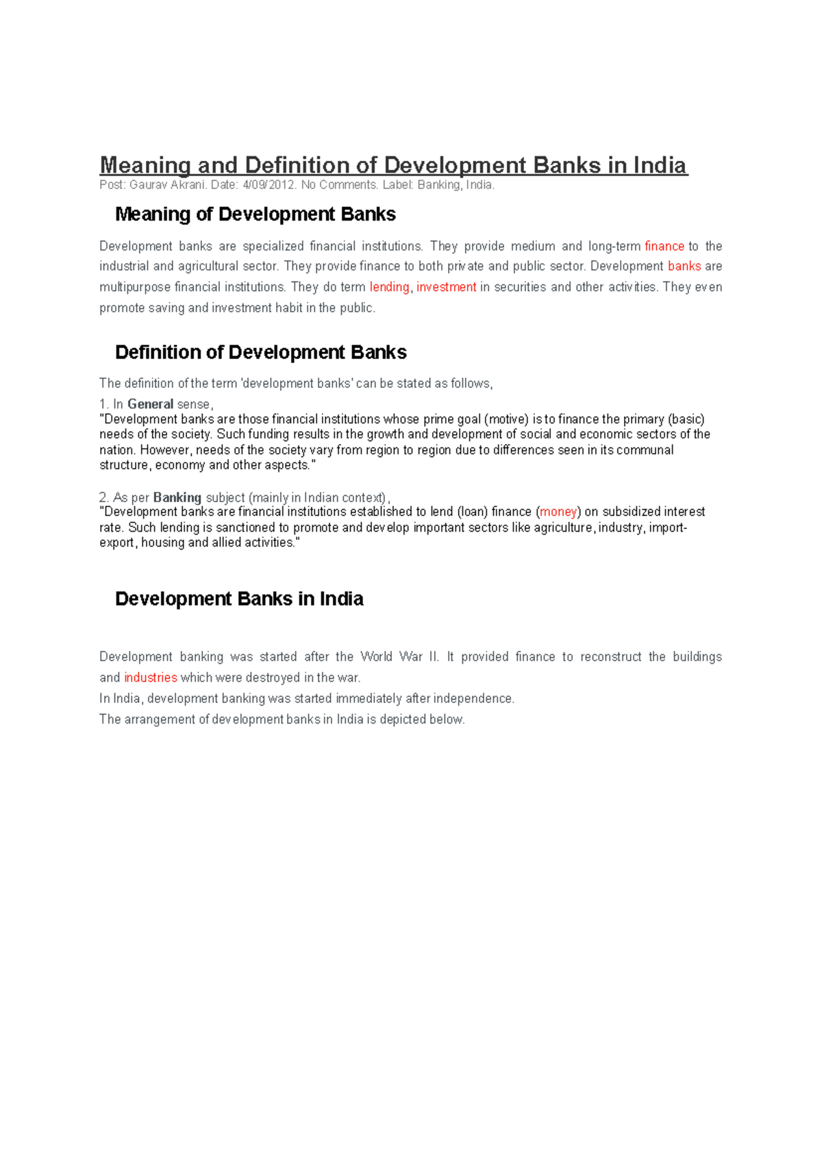 Developmental banks - Development Bank - Meaning and Definition of ...