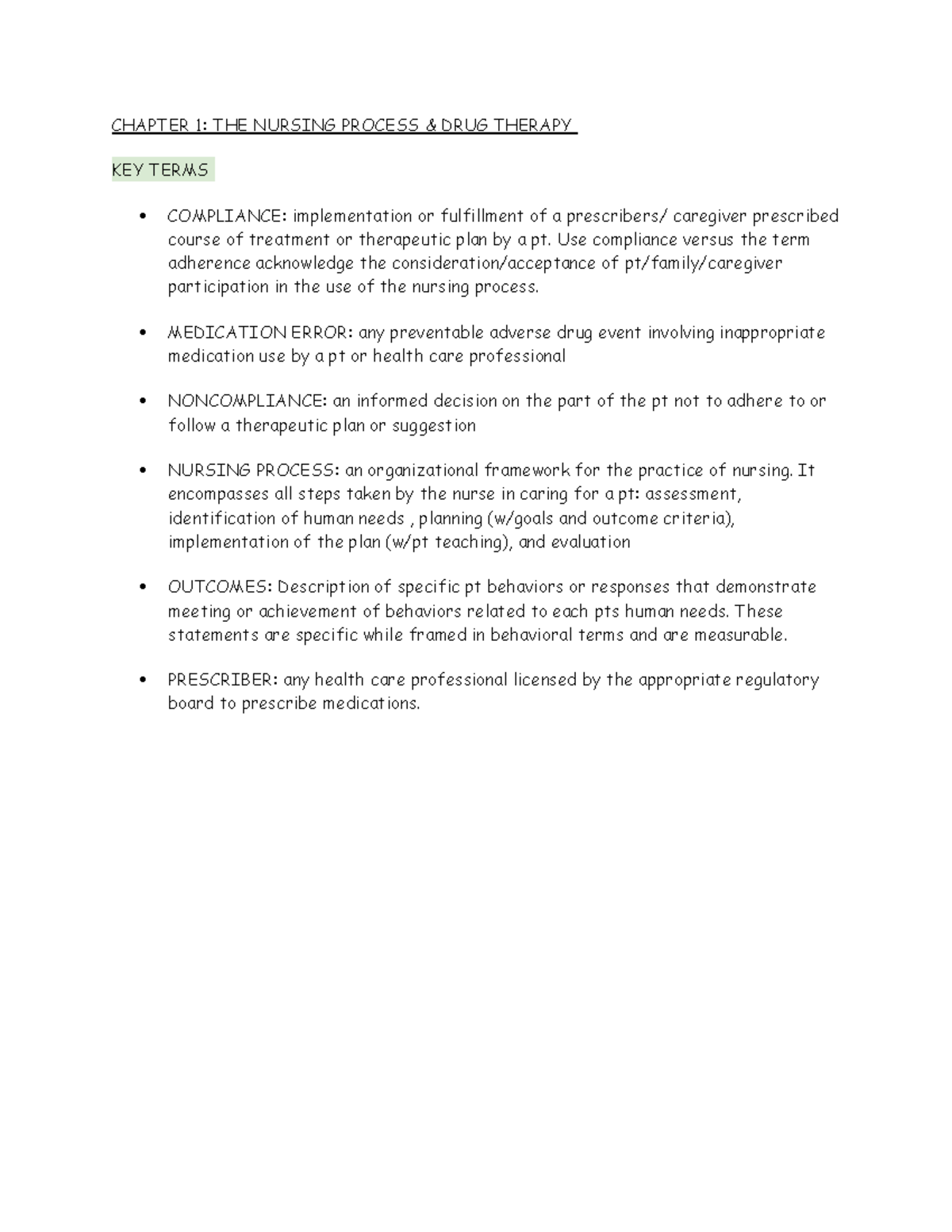 Chapter 1 Nursing process and vocab - CHAPTER 1: THE NURSING PROCESS ...