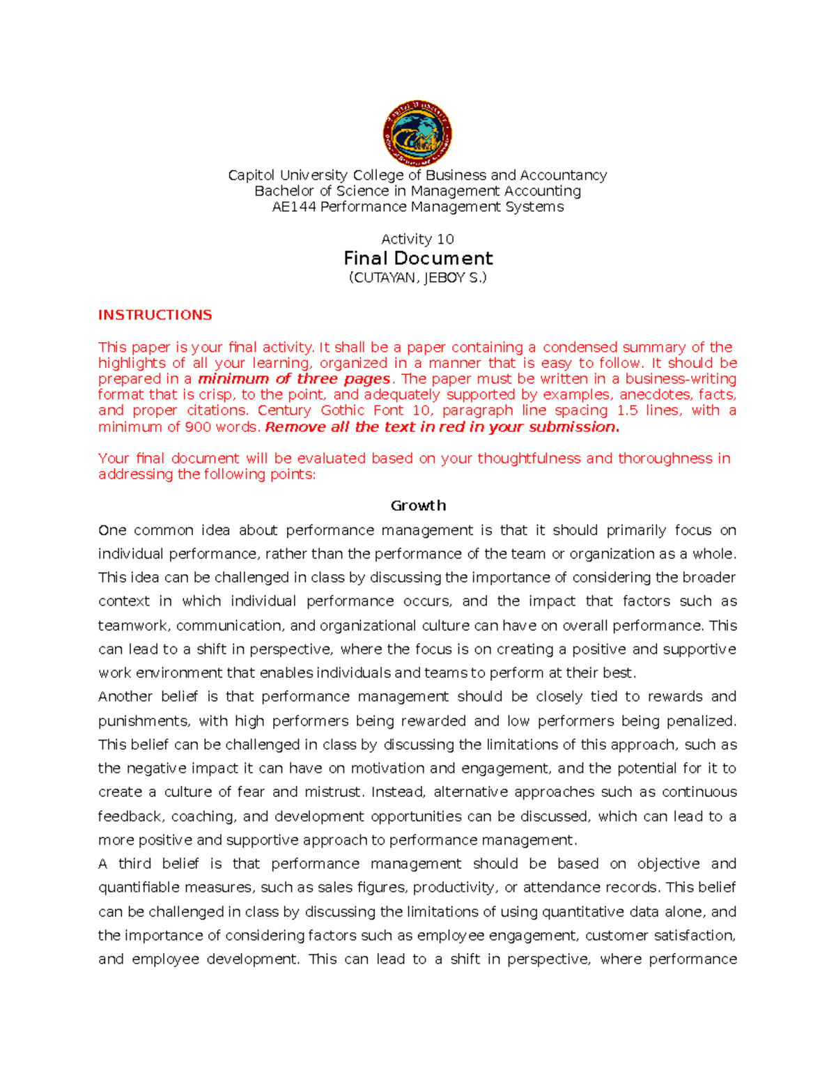 AE144 Activity 10 Final Document - Capitol University College of ...