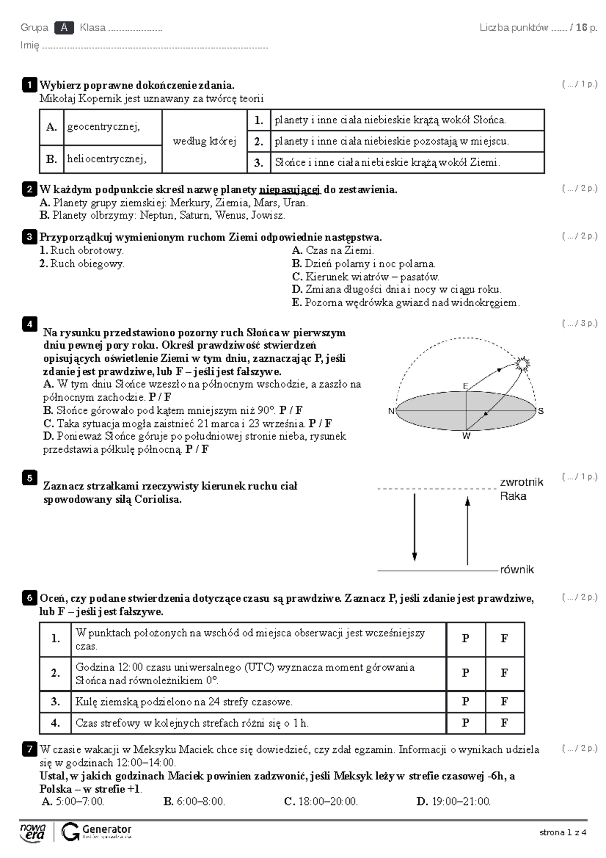 Ziemia We Wszechświecie Sprawdzian 2 Technikum www.studocu.com
