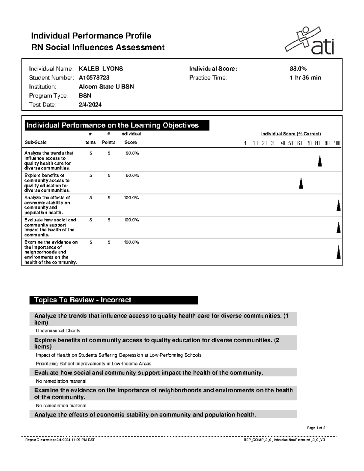 Report-15 - ATI Lessons - Individual Performance Profile RN Social ...